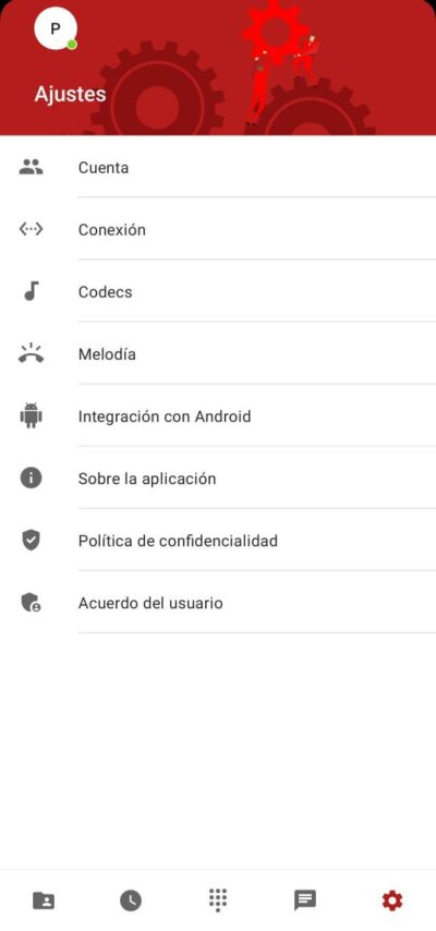 Ajustes Megacall app Android