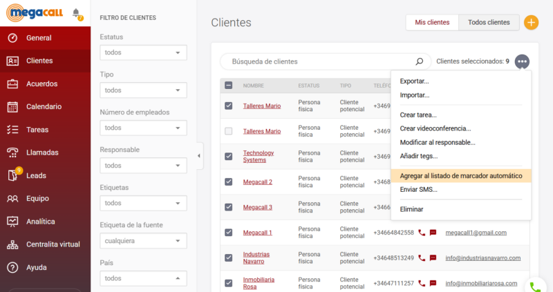 Clientes CRM Megacall