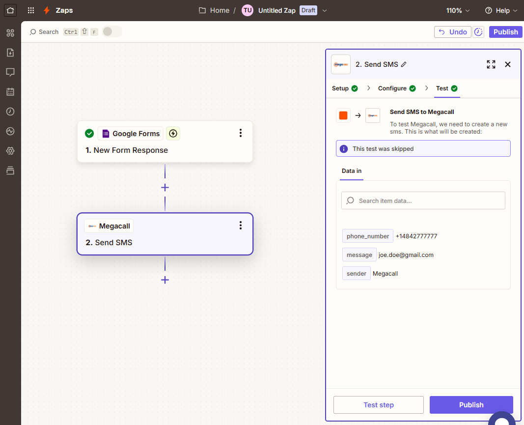 Integración Megacall y Zapier