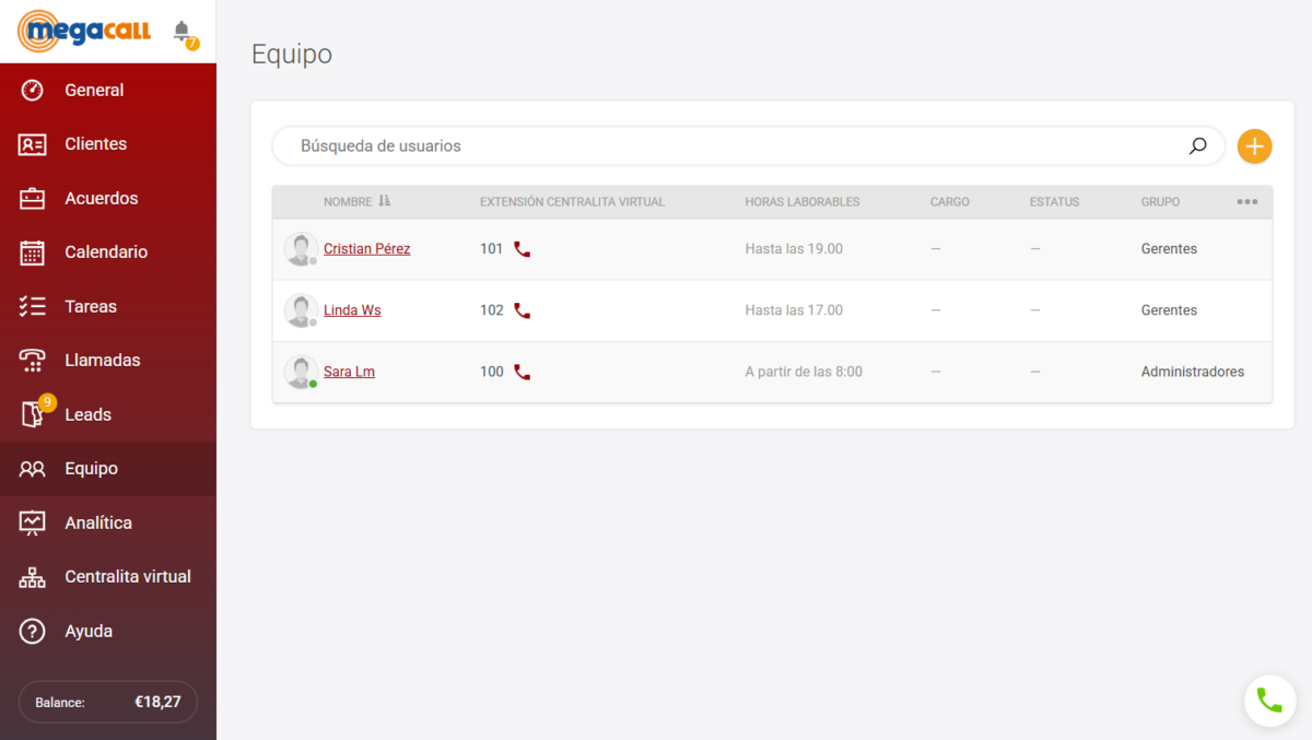 Equipo Megacall CRM