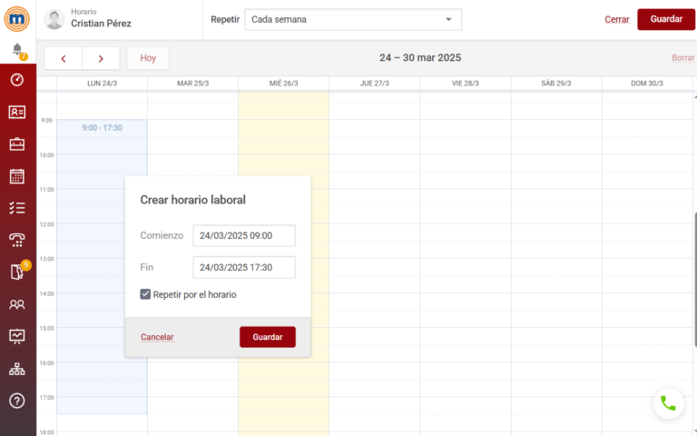 Horario laboral Megacall CRM