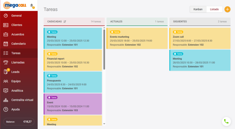 Tareas Megacall CRM