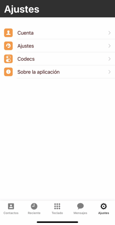 Ajustes Megacall app iOS