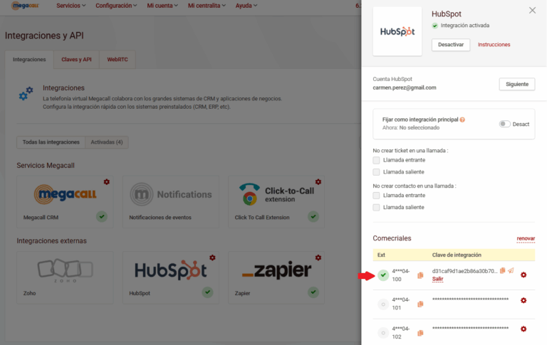 Integración Megacall con HubSpot