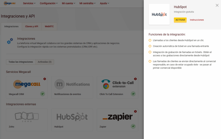 Integración Megacall con HubSpot