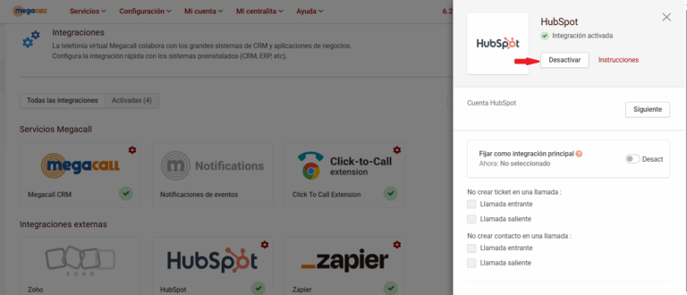 Integración Megacall con HubSpot