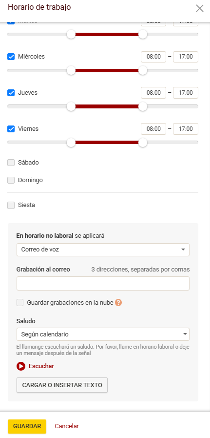 horario no laboral buzón