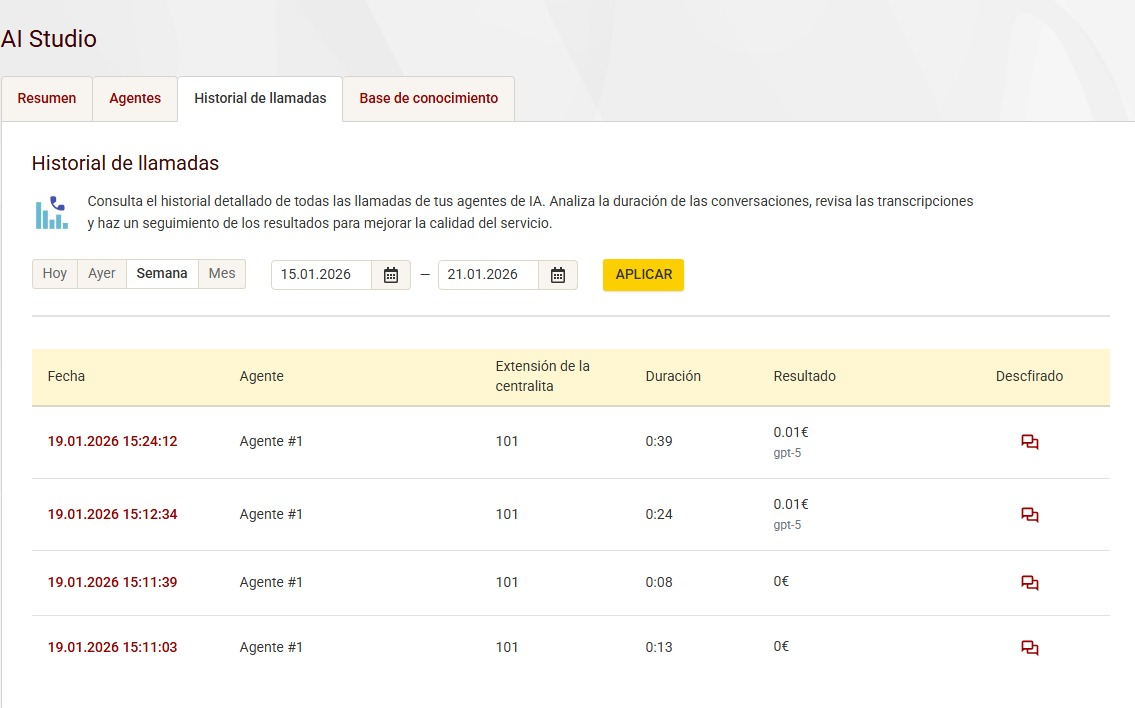 historial ai Megacall