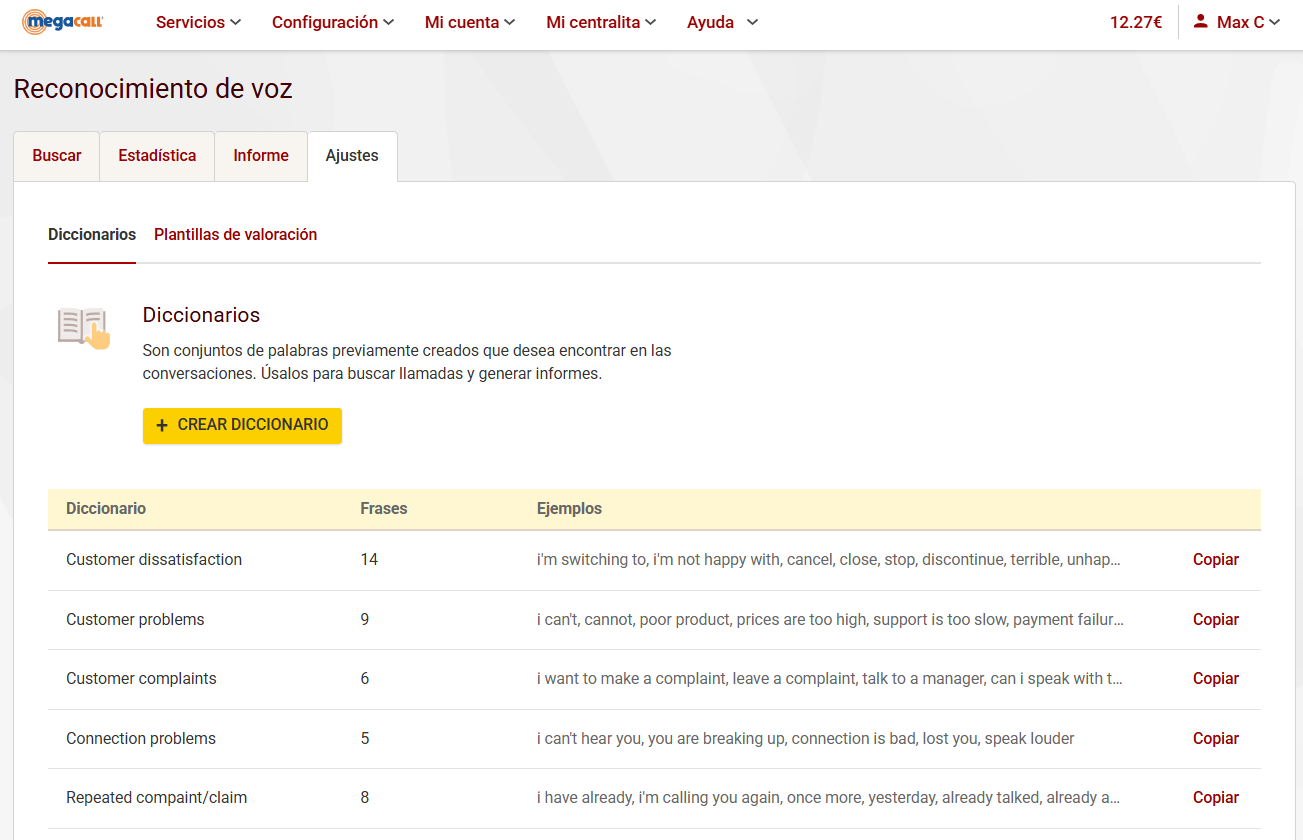 reconocimienti de voz Megacall